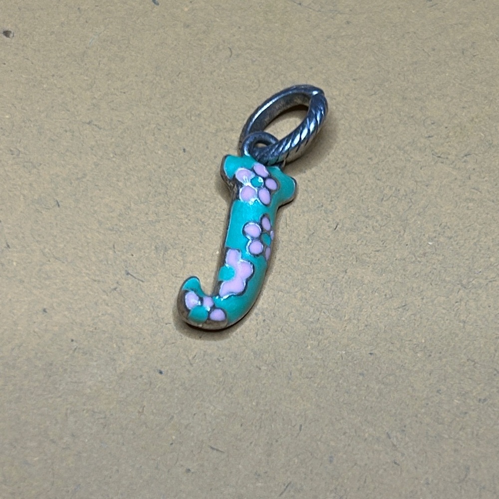 Brighton J Floral Initial Pendant - Turquoise and Pink for Bracelet